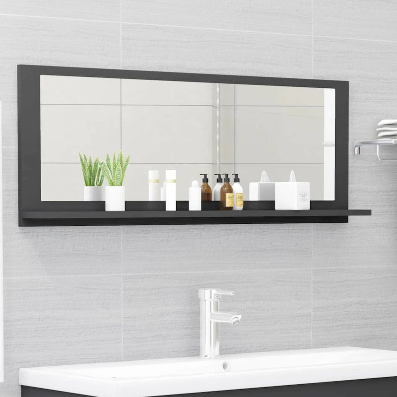 Bathroom Mirror Gray 39.4"x4.1"x14.6" Engineered Wood