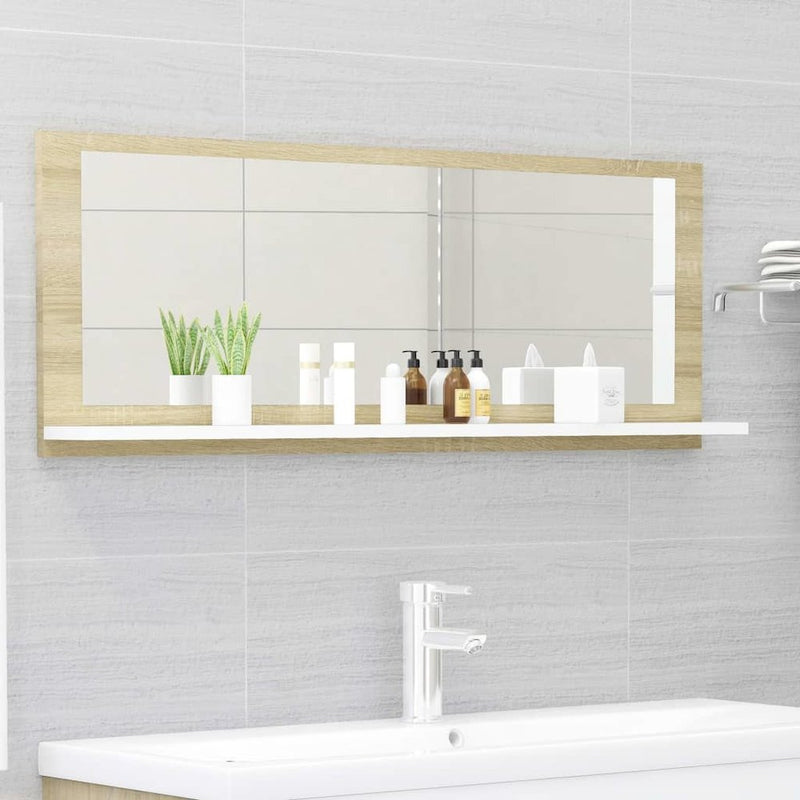 vidaXL Bathroom Mirror White and Sonoma Oak 39.4"x4.1"x14.6" Chipboard, 804594