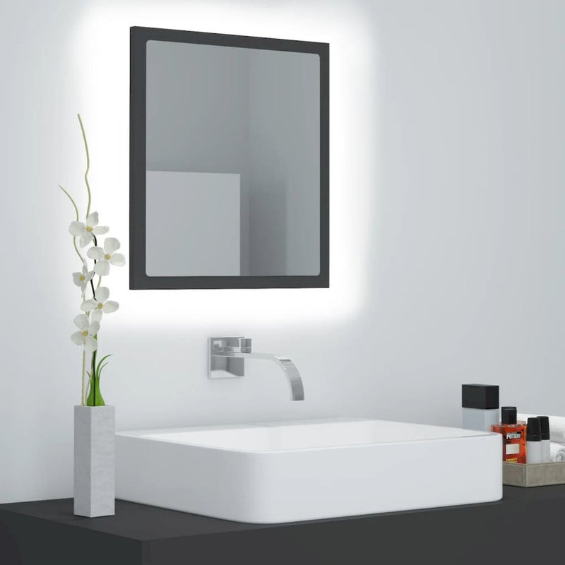 vidaXL LED Bathroom Mirror Gray 15.7"x3.3"x14.6" Chipboard 4910