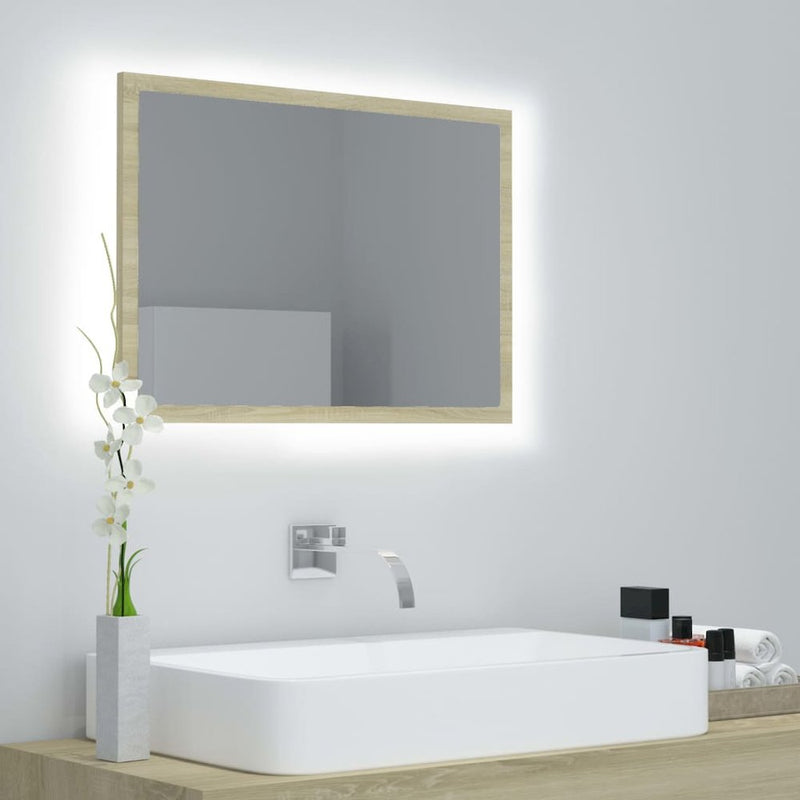 vidaXL LED Bathroom Mirror Sonoma Oak 23.6"x3.3"x14.6" Chipboard 4919