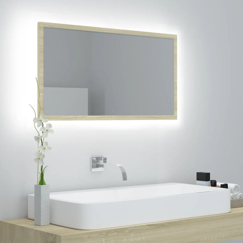 vidaXL LED Bathroom Mirror Sonoma Oak 31.5"x3.3"x14.6" Engineered Wood