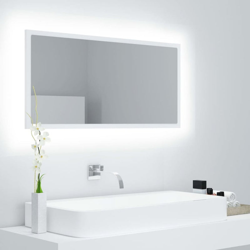 vidaXL LED Bathroom Mirror White 35.4"x3.3"x14.6" Chipboard 4932