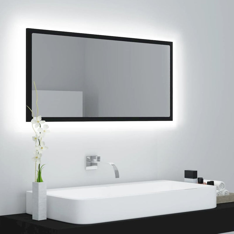 vidaXL LED Bathroom Mirror Black 35.4"x3.3"x14.6" Chipboard 4933