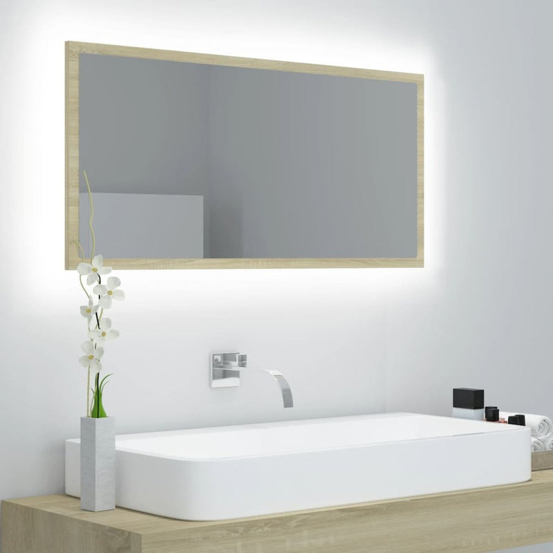 vidaXL LED Bathroom Mirror Sonoma Oak 35.4"x3.3"x14.6" Chipboard 4935