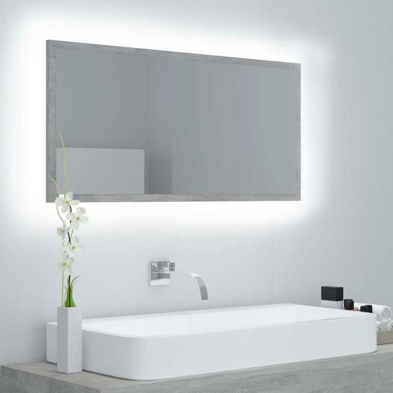 vidaXL LED Bathroom Mirror Concrete Gray 35.4"x3.3"x14.6" Chipboard 4936