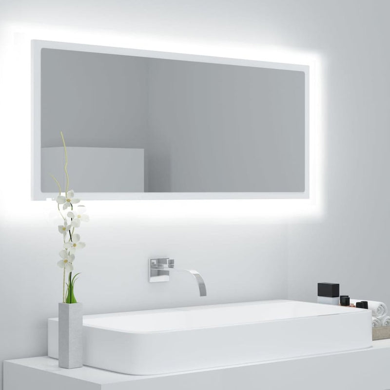 vidaXL LED Bathroom Mirror White 39.4"x3.3"x14.6" Engineered Wood