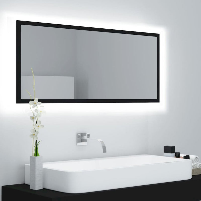 vidaXL LED Bathroom Mirror Black 39.4"x3.3"x14.6" Engineered Wood