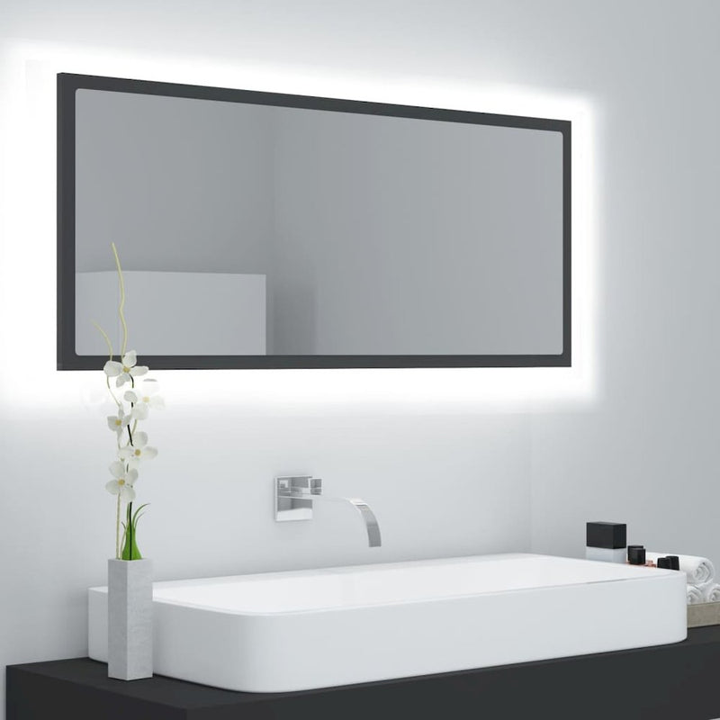 vidaXL LED Bathroom Mirror Gray 39.4"x3.3"x14.6" Engineered Wood