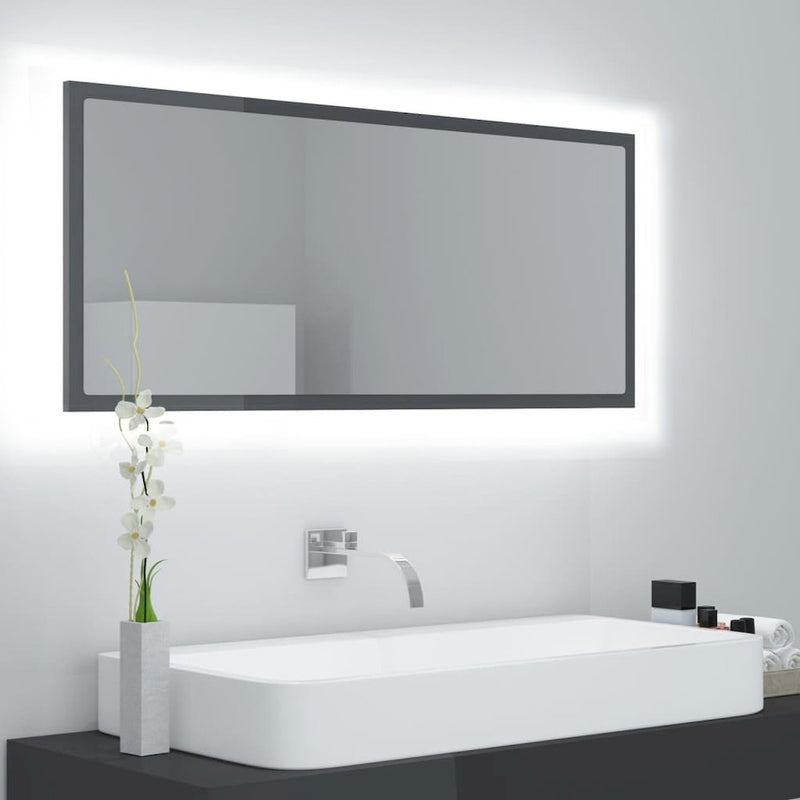 LED Bathroom Mirror High Gloss Gray 39.4"x3.3"x14.6" Acrylic