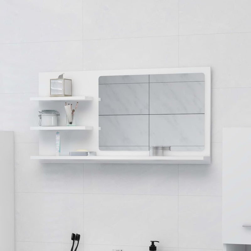 vidaXL Bathroom Mirror White 35.4"x4.1"x17.7" Chipboard, 805015