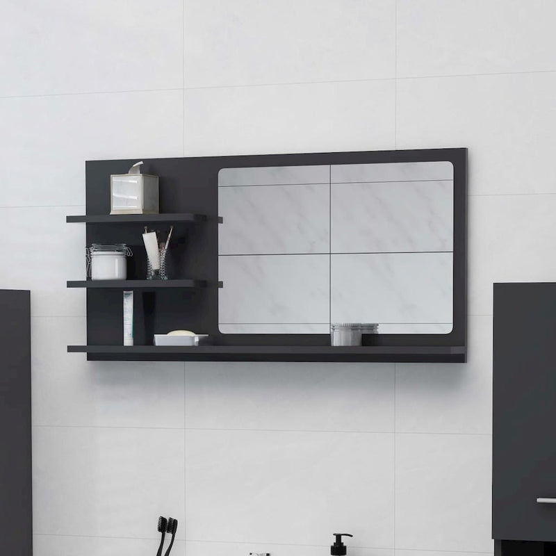 Bathroom Mirror Gray 35.4"x4.1"x17.7" Engineered Wood