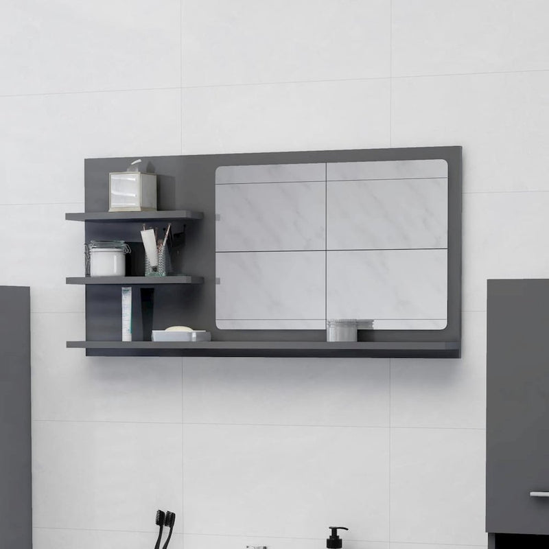 Bathroom Mirror High Gloss Gray 35.4"x4.1"x17.7" Engineered Wood