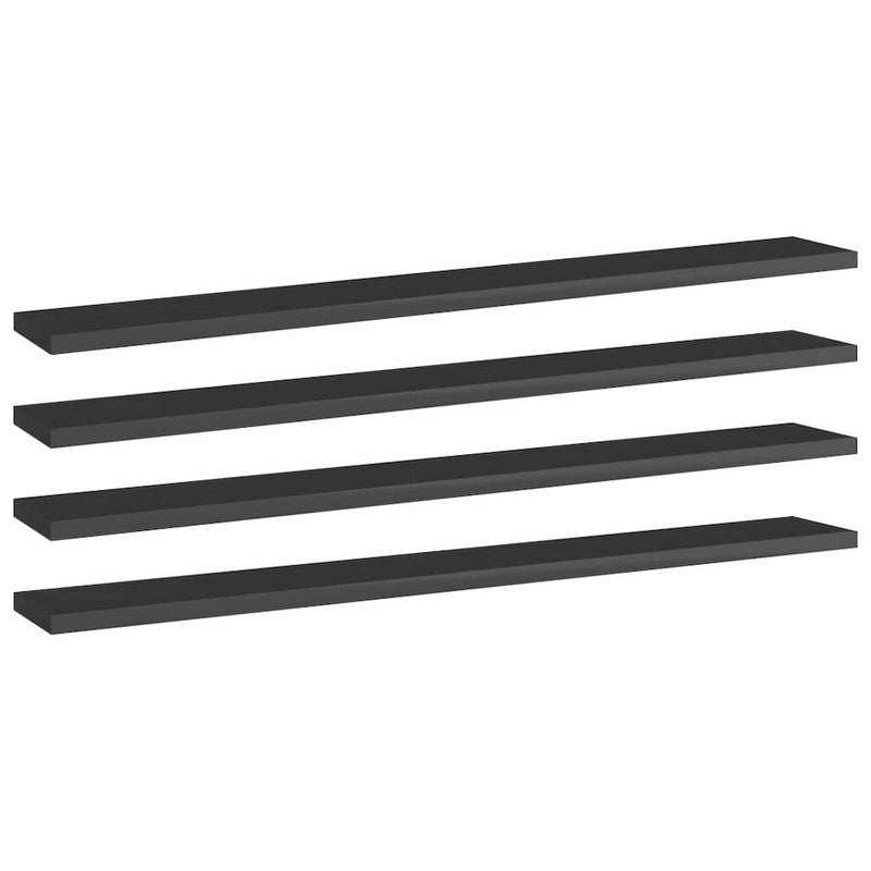 vidaXL Bookshelf Boards 4 pcs High Gloss Black 31.5"x3.9"x0.6" Chipboard 5294