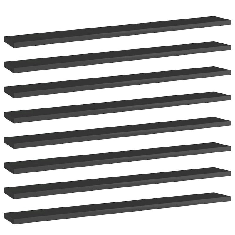 vidaXL Bookshelf Boards 8 pcs High Gloss Black 31.5"x3.9"x0.6" Chipboard 5295