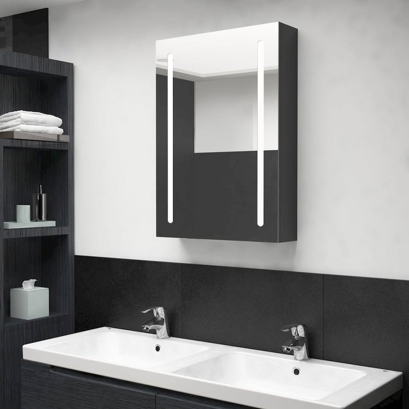 LED Bathroom Mirror Cabinet Shining Black 19.7"x5.1"x27.6"