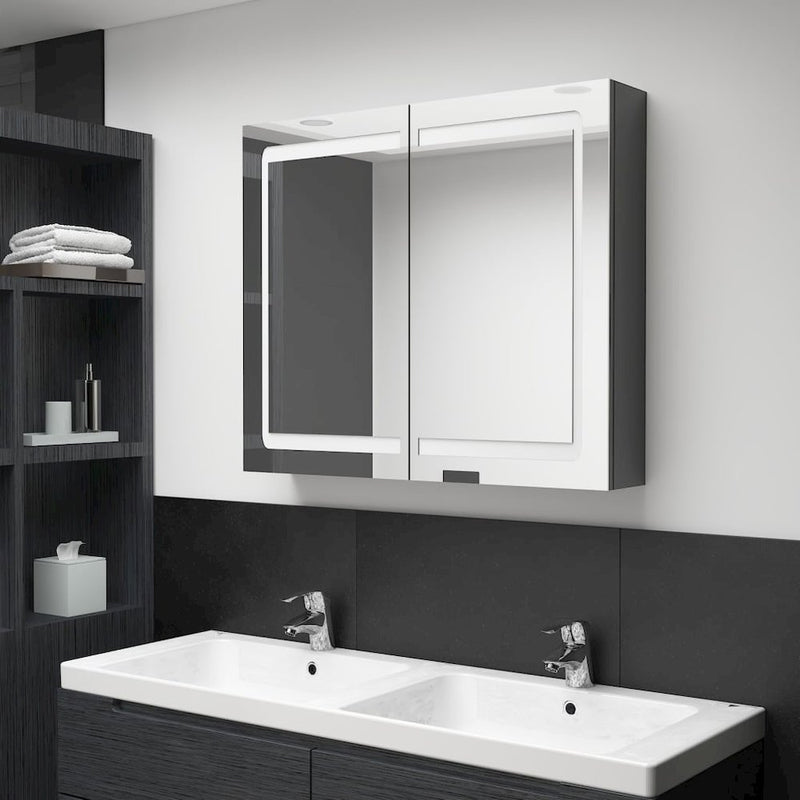 LED Bathroom Mirror Cabinet Shining Gray 31.5"x4.7"x26.8"