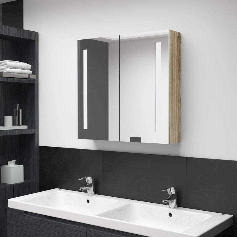 LED Bathroom Mirror Cabinet Oak 24.4"x5.5"x23.6"