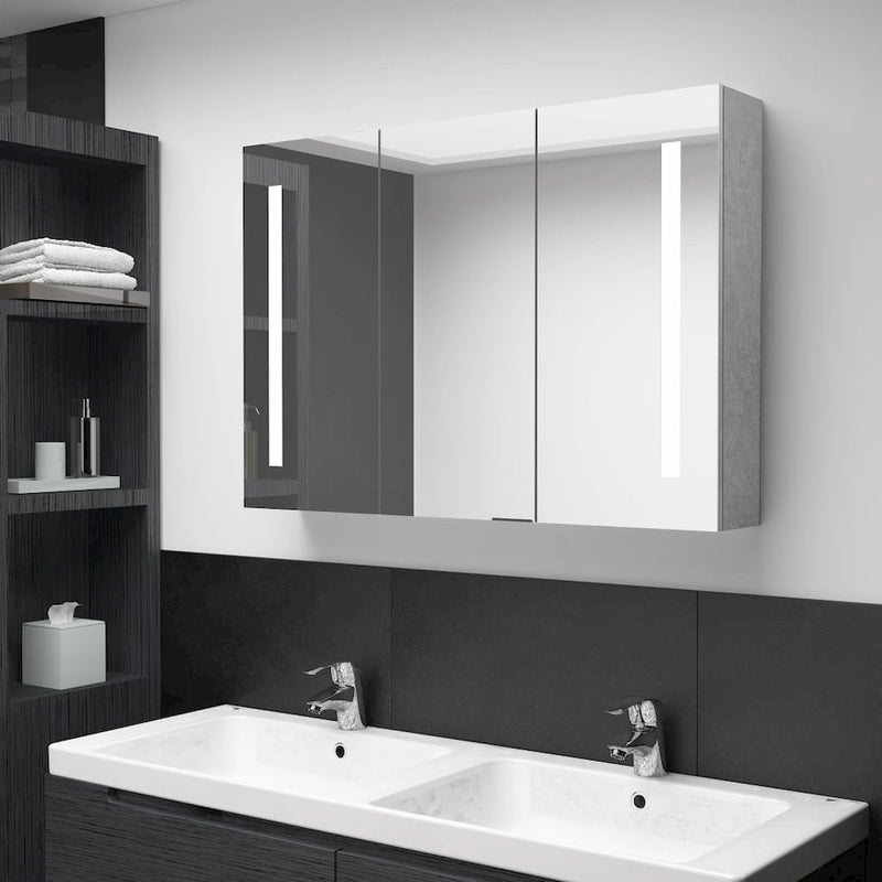 LED Bathroom Mirror Cabinet Concrete Gray 35"x5.5"x24.4"