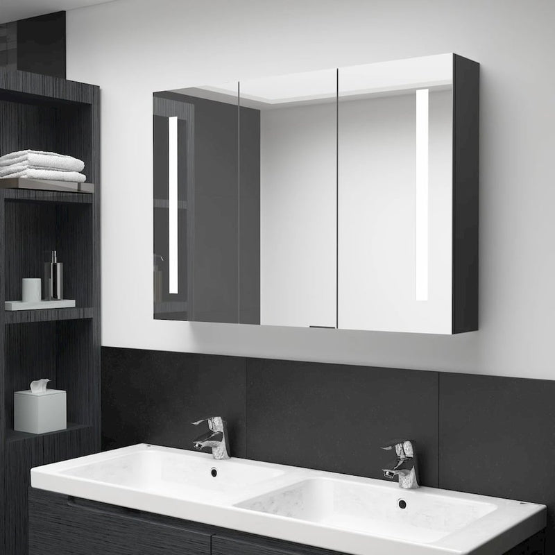 LED Bathroom Mirror Cabinet 35"x5.5"x24.4" Shining Black