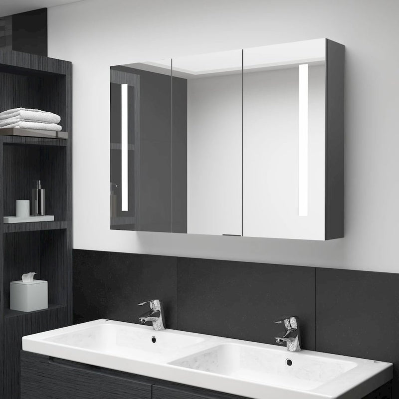 LED Bathroom Mirror Cabinet 35"x5.5"x24.4" Gray