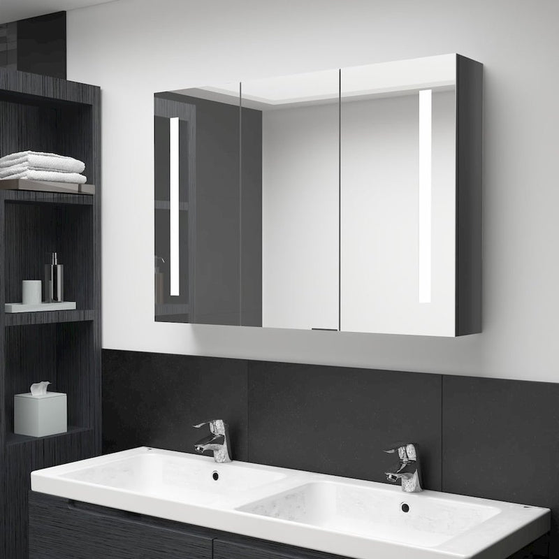 LED Bathroom Mirror Cabinet 35"x5.5"x24.4" Shining Gray