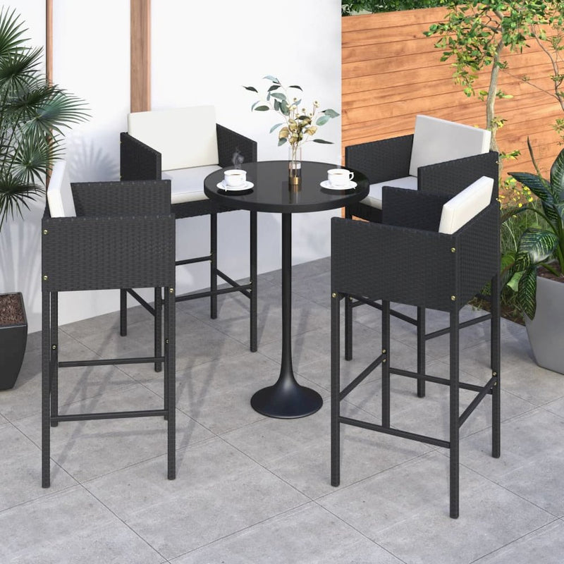 vidaXL Bar Stools 4 pcs with Cushions Black Poly Rattan