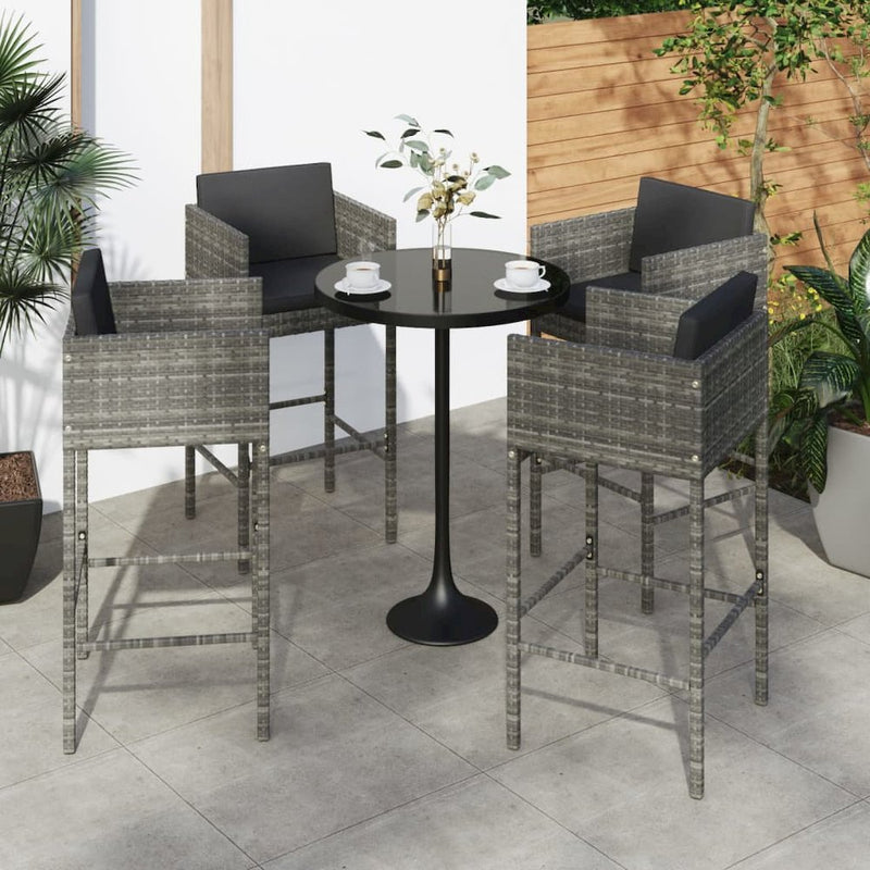 vidaXL Bar Stools 4 pcs with Cushions Gray Poly Rattan