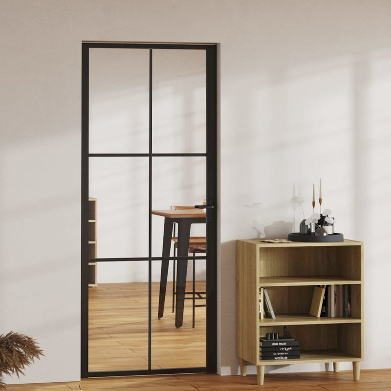 Interior Door ESG Glass and Aluminum 32.7"x79.3" Black