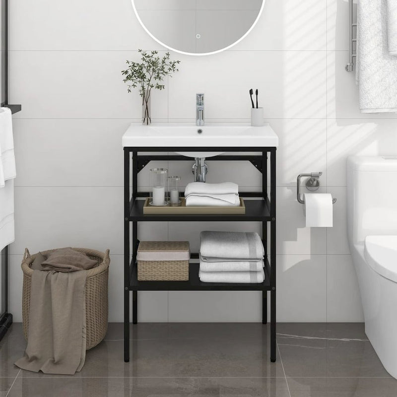 Bathroom Washbasin Frame Black 23.2" x 15" x 32.7" Iron