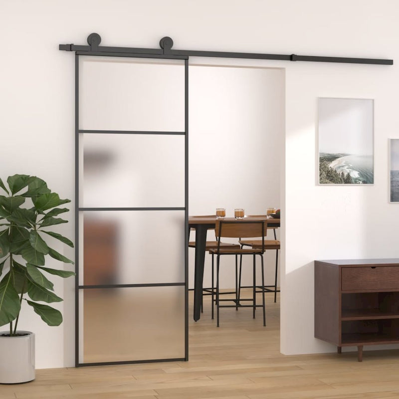 Sliding Door Frosted ESG Glass and Aluminum 29.9"x80.7" Black