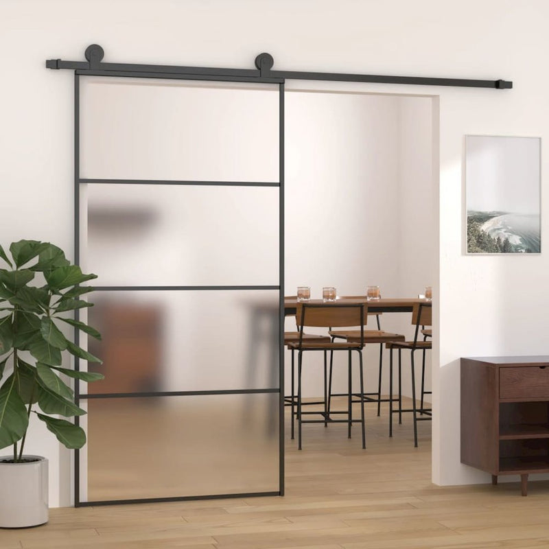 Sliding Door Frosted ESG Glass and Aluminum 40.4"x80.7" Black