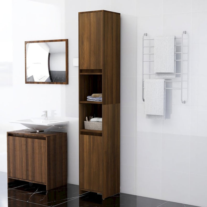 Bathroom Cabinet Brown Oak 11.8"x11.8"x72.2" Engineered Wood