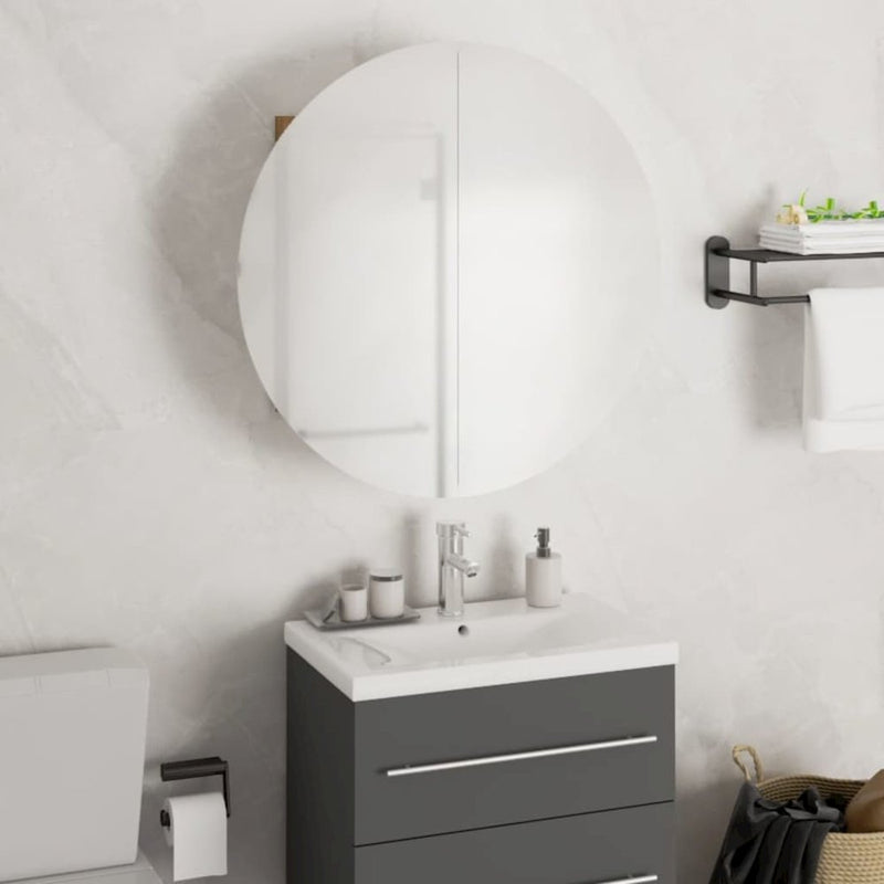 Bathroom Cabinet with Round Mirror&LED Black 18.5"x18.5"x6.9"