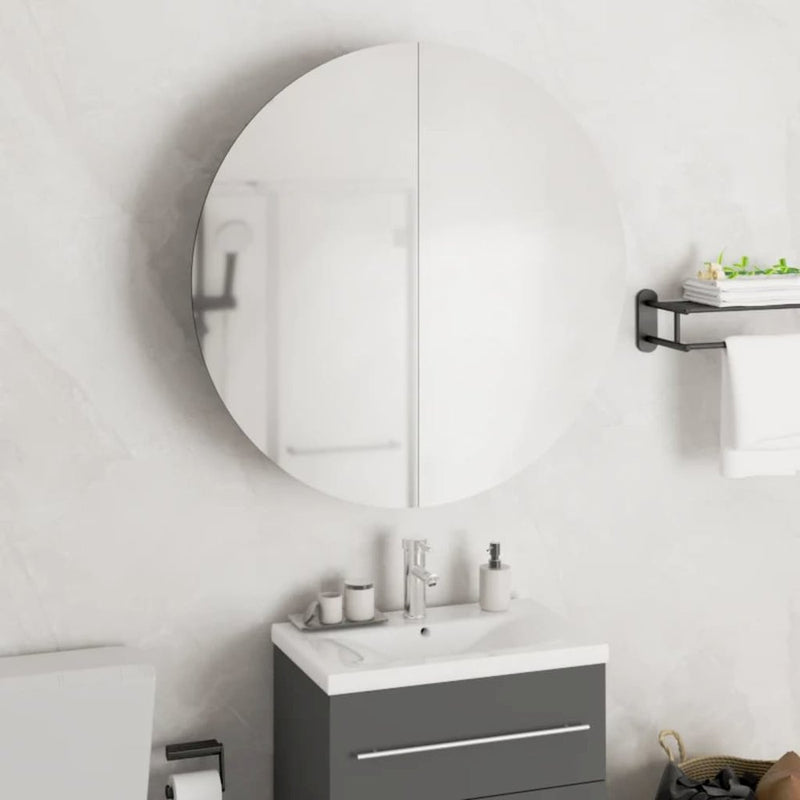 Bathroom Cabinet with Round Mirror&LED Black 21.3"x21.3"x6.9"