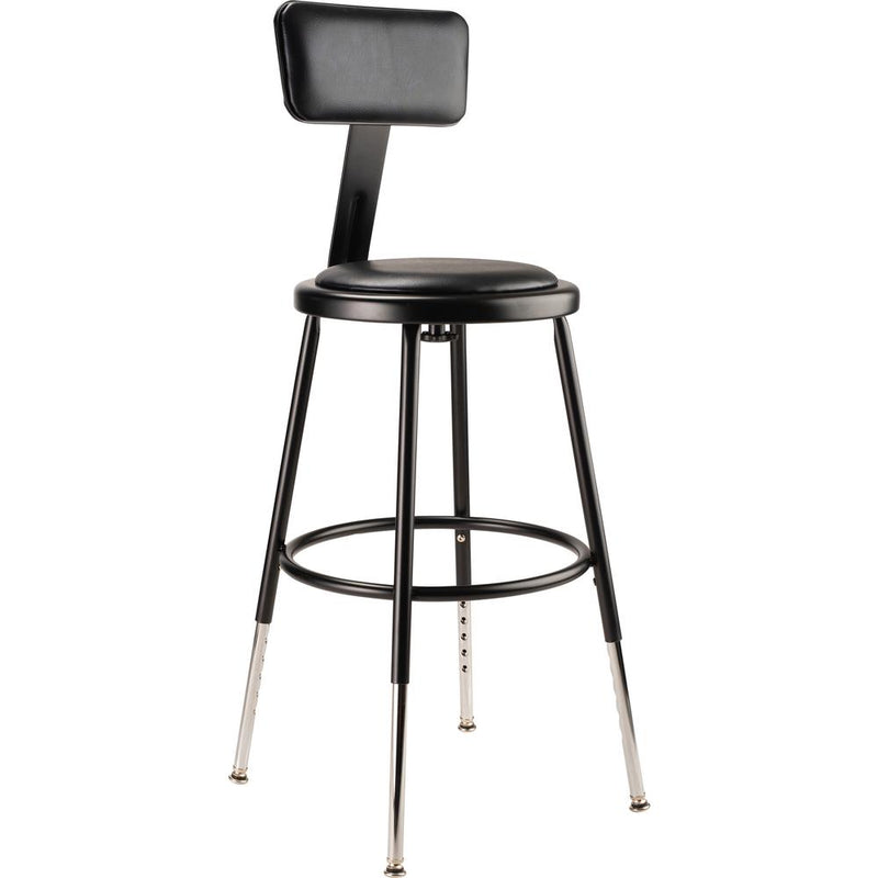 NPSÂ® 19"-27" Height Adjustable Heavy Duty Vinyl Padded Steel Stool With Backrest, Black