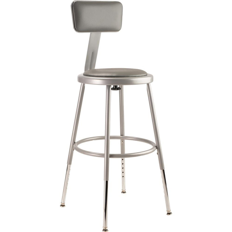 NPSÂ® 19"-27" Height Adjustable Heavy Duty Vinyl Padded Steel Stool With Backrest, Grey