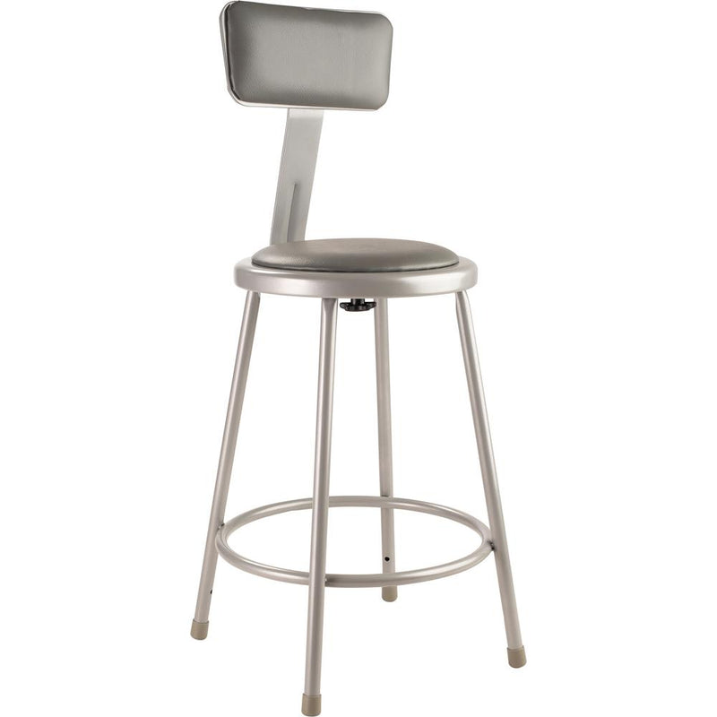 NPSÂ® 24"Heavy Duty Vinyl Padded Steel Stool With Backrest, Grey