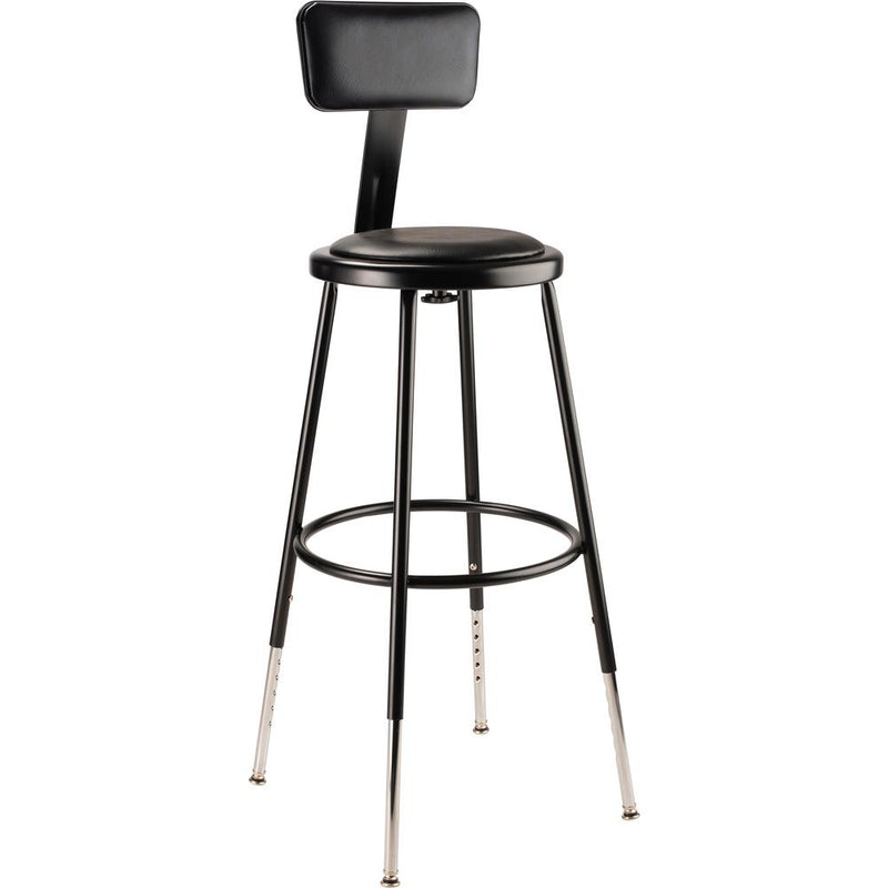 NPSÂ® 25"-33" Height Adjustable Heavy Duty Vinyl Padded Steel Stool With Backrest, Black