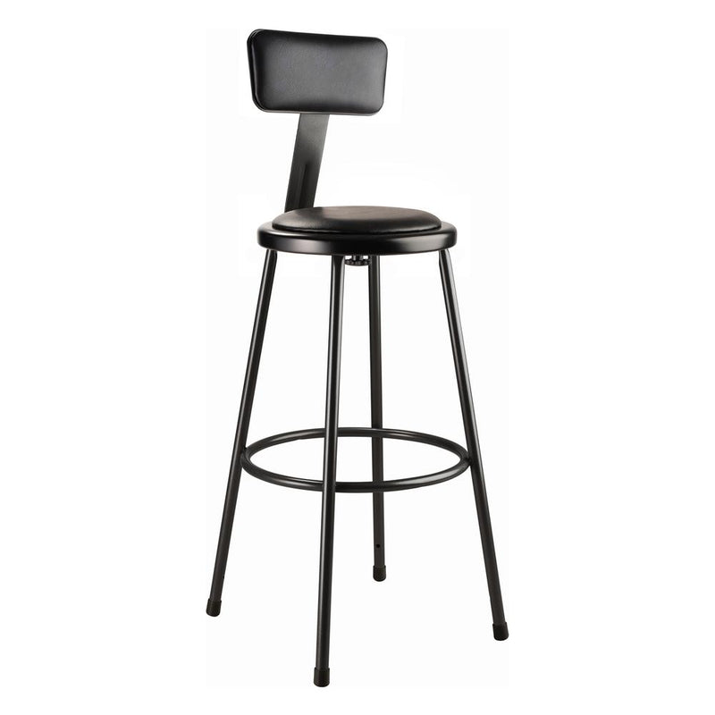 NPSÂ® 30" Heavy Duty Vinyl Padded Steel Stool With Backrest, Black