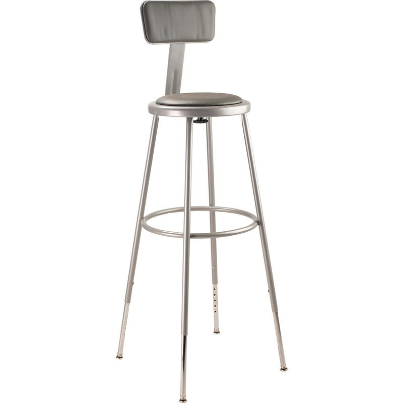 NPSÂ® 32"-39" Height Adjustable Heavy Duty Vinyl Padded Steel Stool With Backrest, Grey