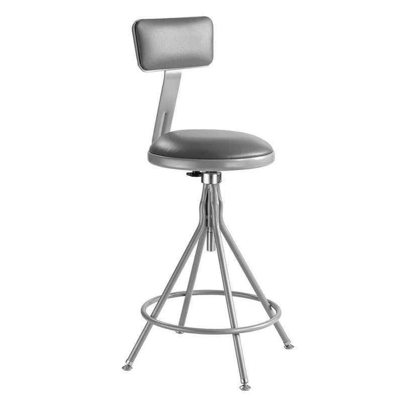 NPSÂ® 24"-30" Height Adjustable Heavy Duty Vinyl Padded Swivel Steel Stool With Backrest, Grey