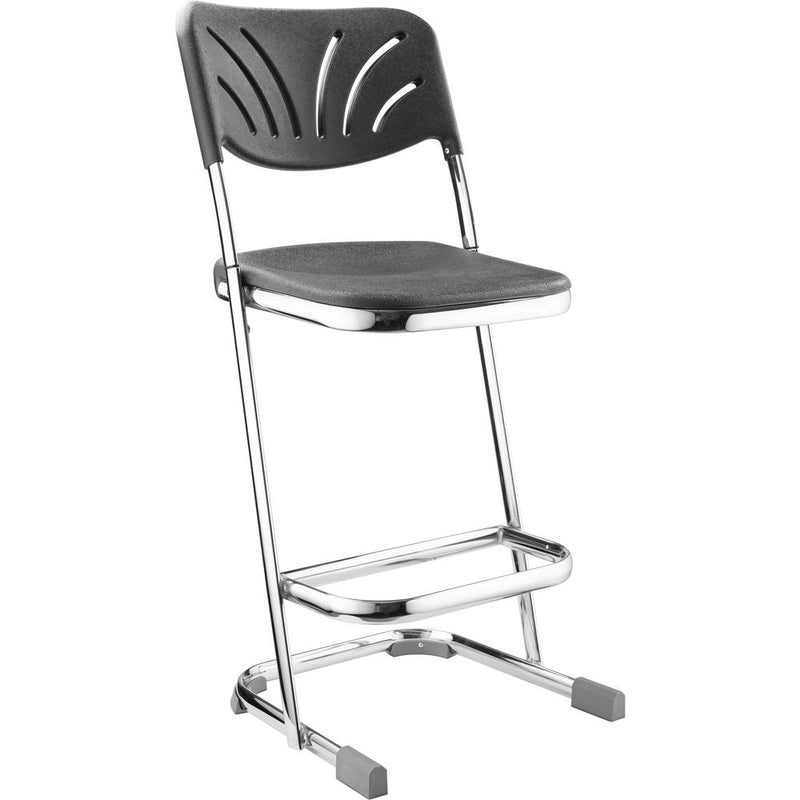 NPSÂ® 24" Elephant Z-Stool With Backrest, Black Seat and Chrome Frame