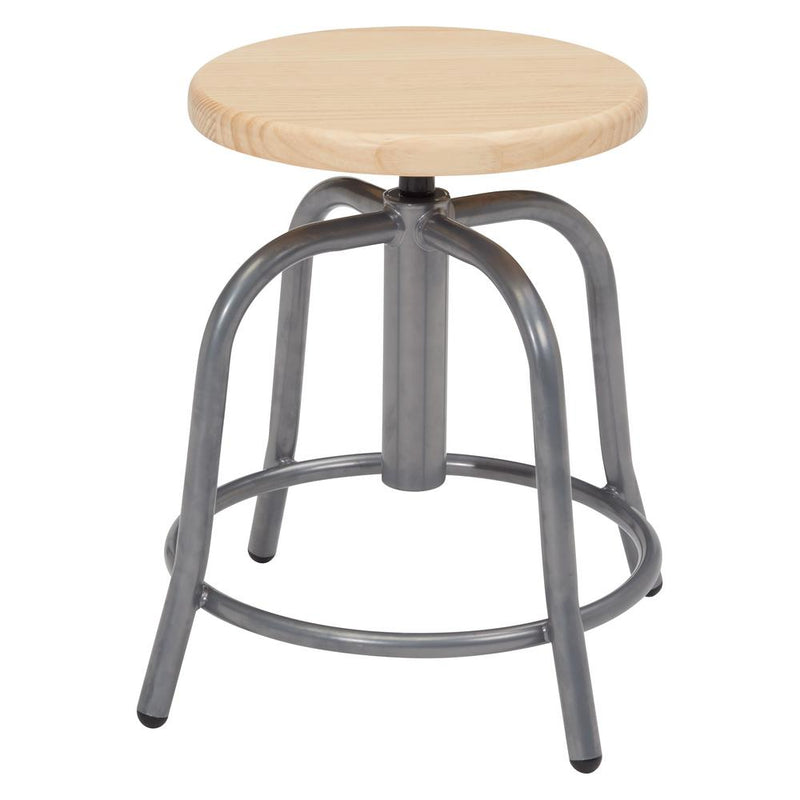 NPSÂ® 19â€ - 25â€ Height Adjustable Swivel Stool, Wooden Seat and Grey Frame