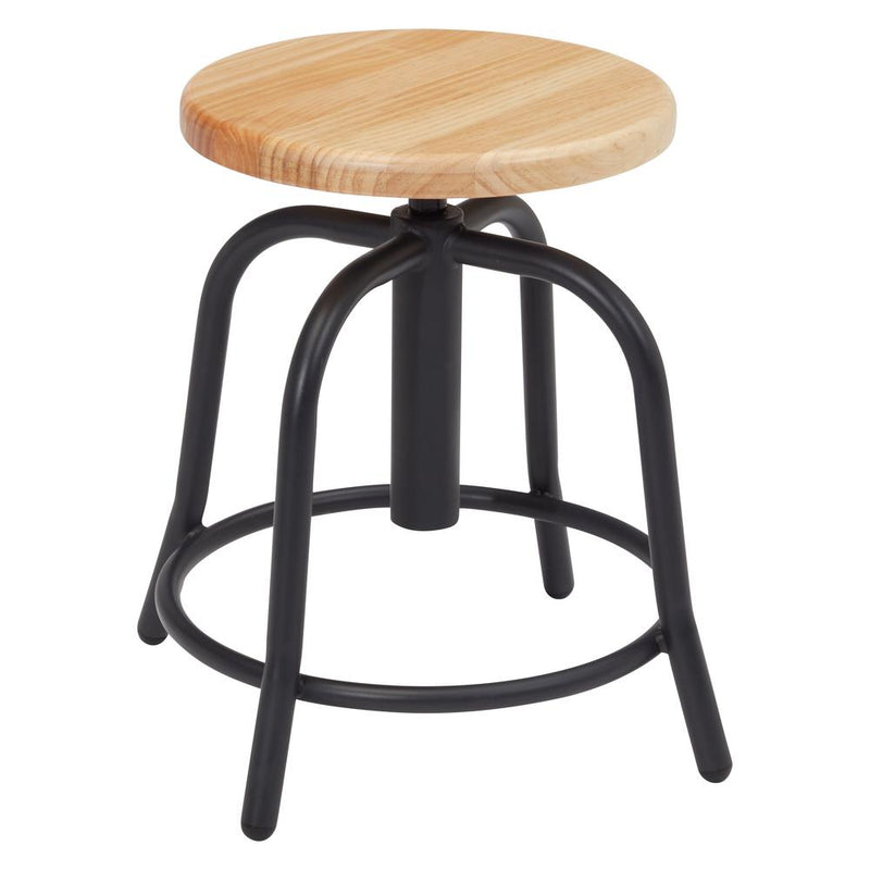 NPSÂ® 19â€ - 25â€ Height Adjustable Swivel Stool, Wooden Seat and Black Frame