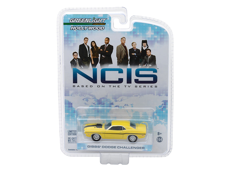 1970 Dodge Challenger R/T (Gibbs') Yellow with Black Stripes NCIS (2003) TV Series Hollywood Series 1/64 Diecast Model Car by Greenlight