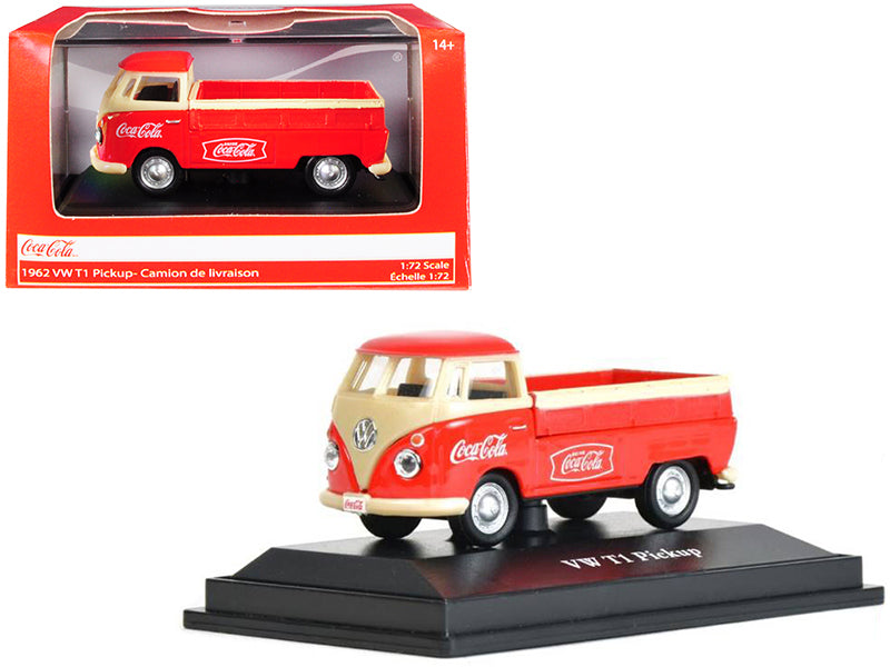 1962 Volkswagen T1 Pickup Truck Coca-Cola Red and Cream 1/72 Diecast Model Car by Motorcity Classics