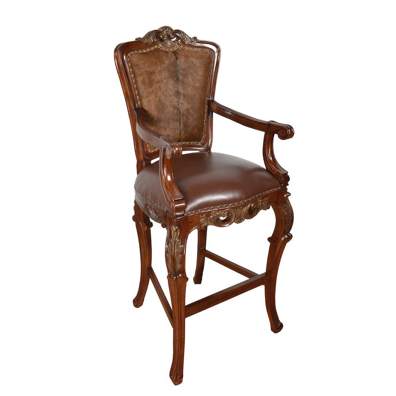 Western Chippendale Fur and Leather Bar Stool