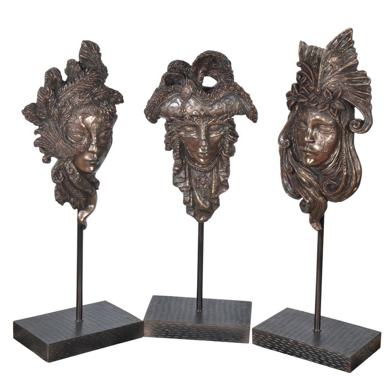 Bronzed  Masks On Stand   Set of 3