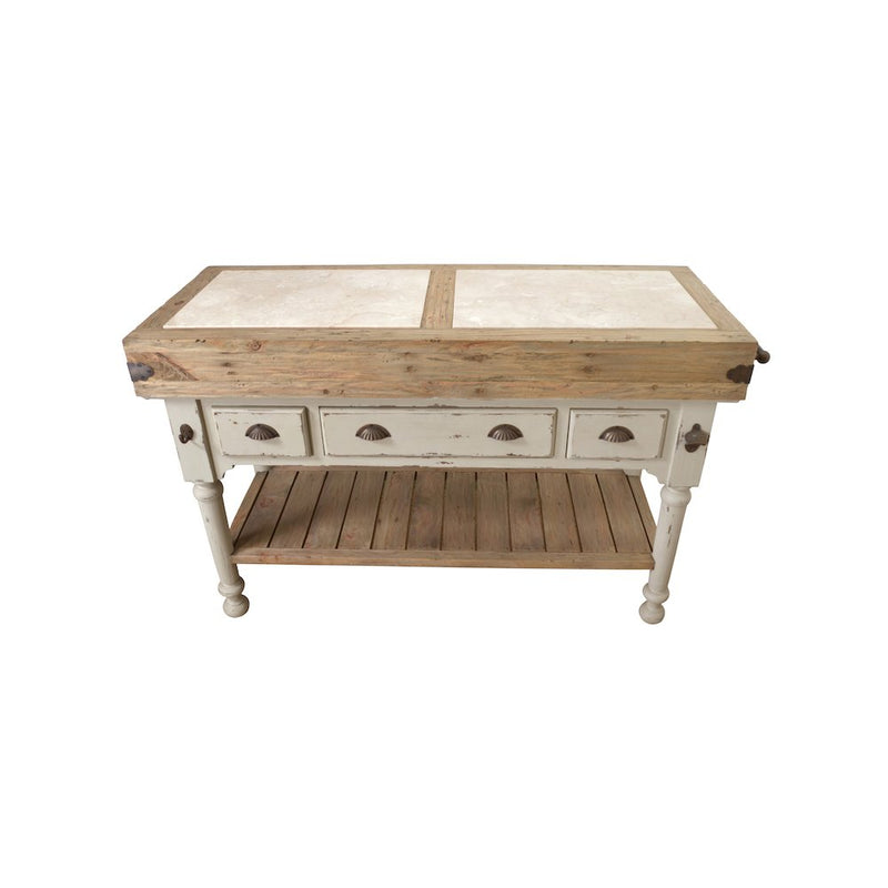 Marble Top 3 Drawer Kitchen Island In Chalk White