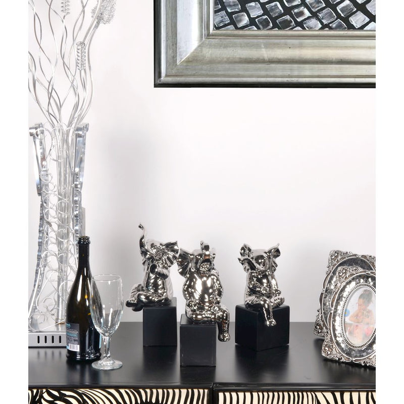 Mirrored Chrome Elephants Set of 3 on Bases